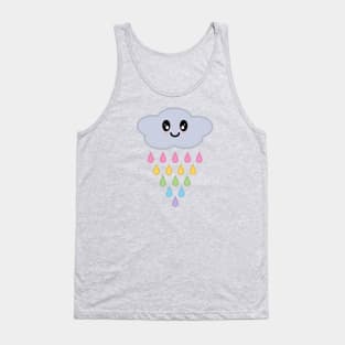 Kawaii Cute Raining Rainbow Rain Cloud in Green Tank Top